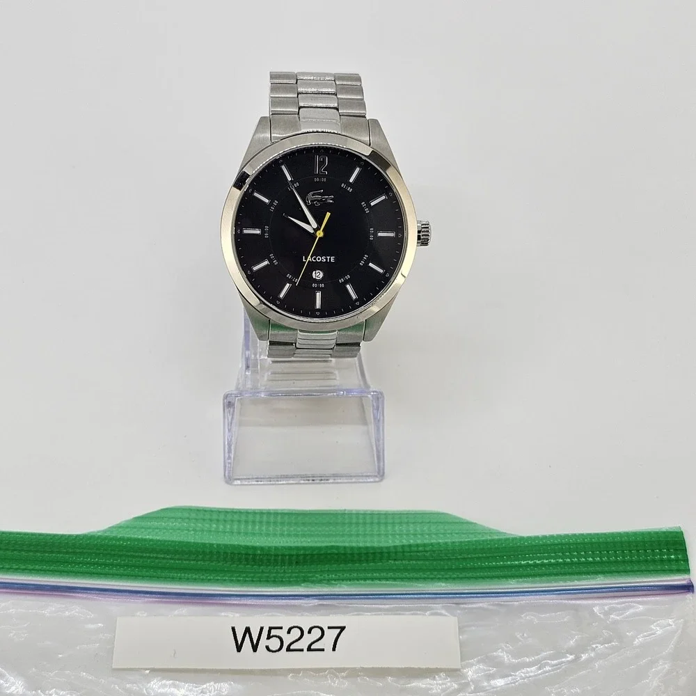Lacoste Montreal Men Watch 44MM Black Dial Date Gray Bracelet Band 6